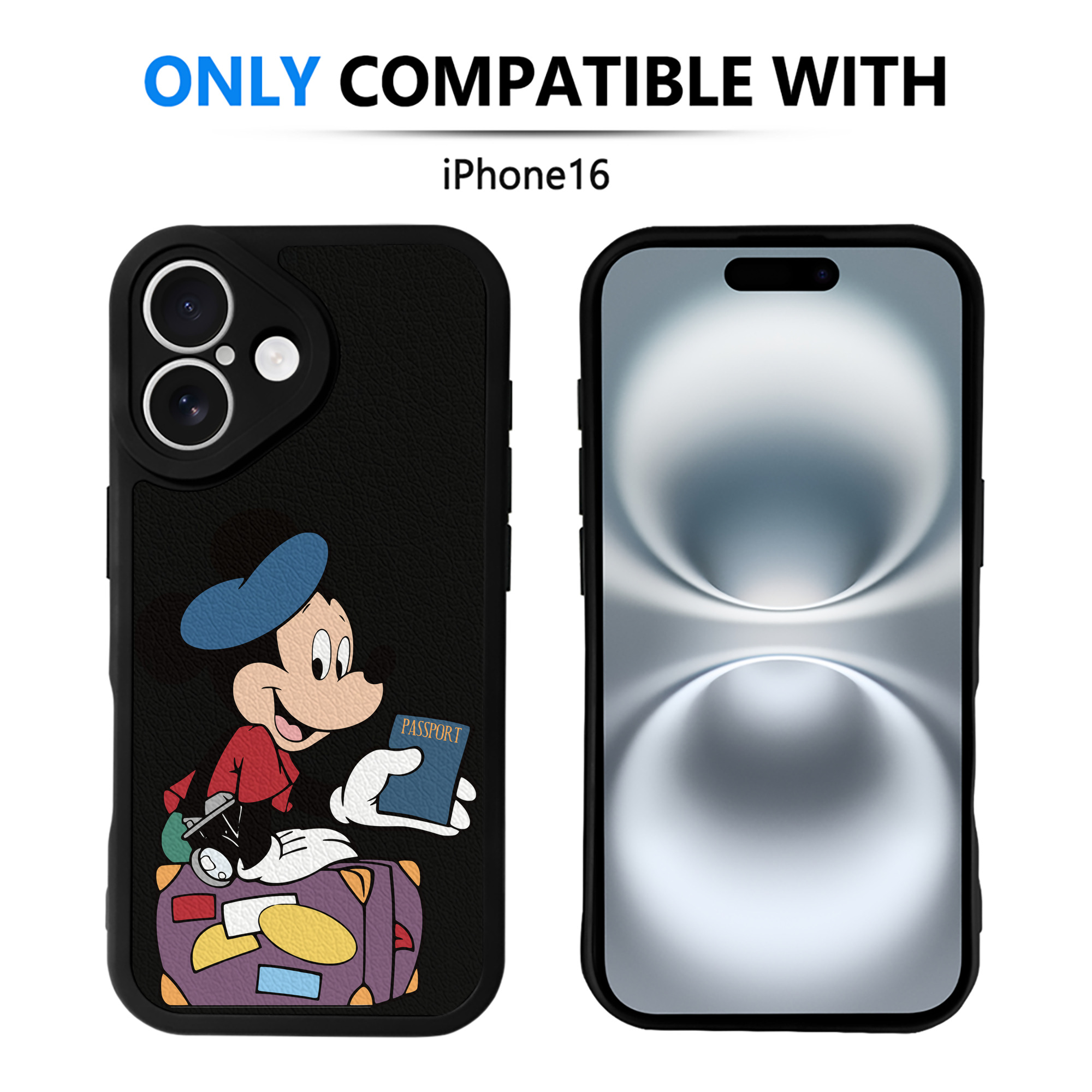 （画像用） ミッキーマウス Mickey Mouse 【iPhone 16シリーズ対応】シリコンスマホケース（レザー調） 材質：シリコン